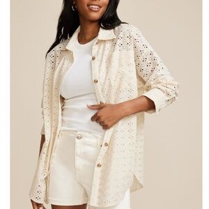 Cream Eyelet Button-Up Shirt